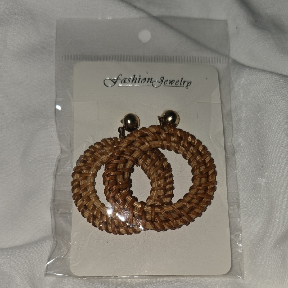 Woven Tan Hoop Earrings